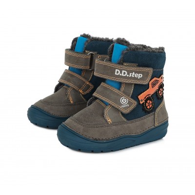 D.D. step chlapčenská detská celokožená zimná blikajúca obuv W071-32B BROWN
